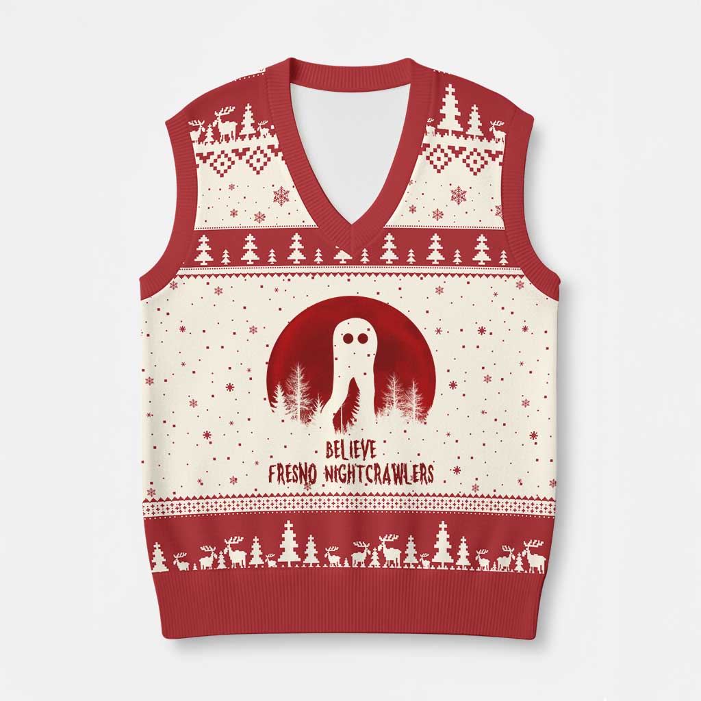 Believe In Fresno Nightcrawlers V-Neck Knit Sweater Vest California Cryptid Hunter Gift - Wonder Print Shop