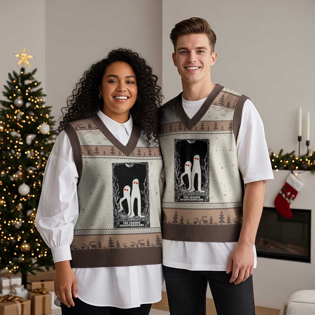 Funny Tarot Card Graphic Fresno Nightcrawlers Lover V-Neck Knit Sweater Vest Cryptid Gift - Wonder Print Shop
