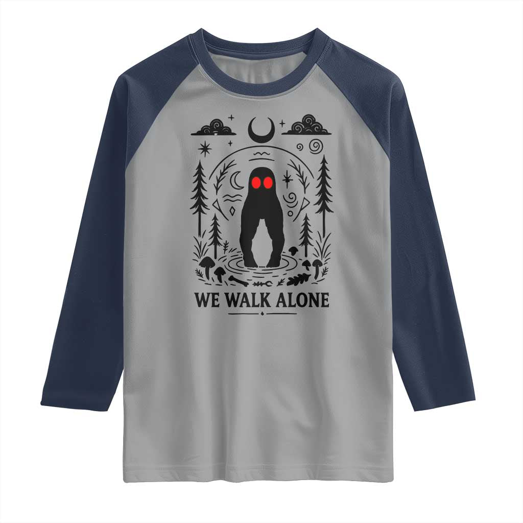 We Walk Alone Fresno Nightcrawler Raglan Shirt California Cryptid Hunter - Wonder Print Shop