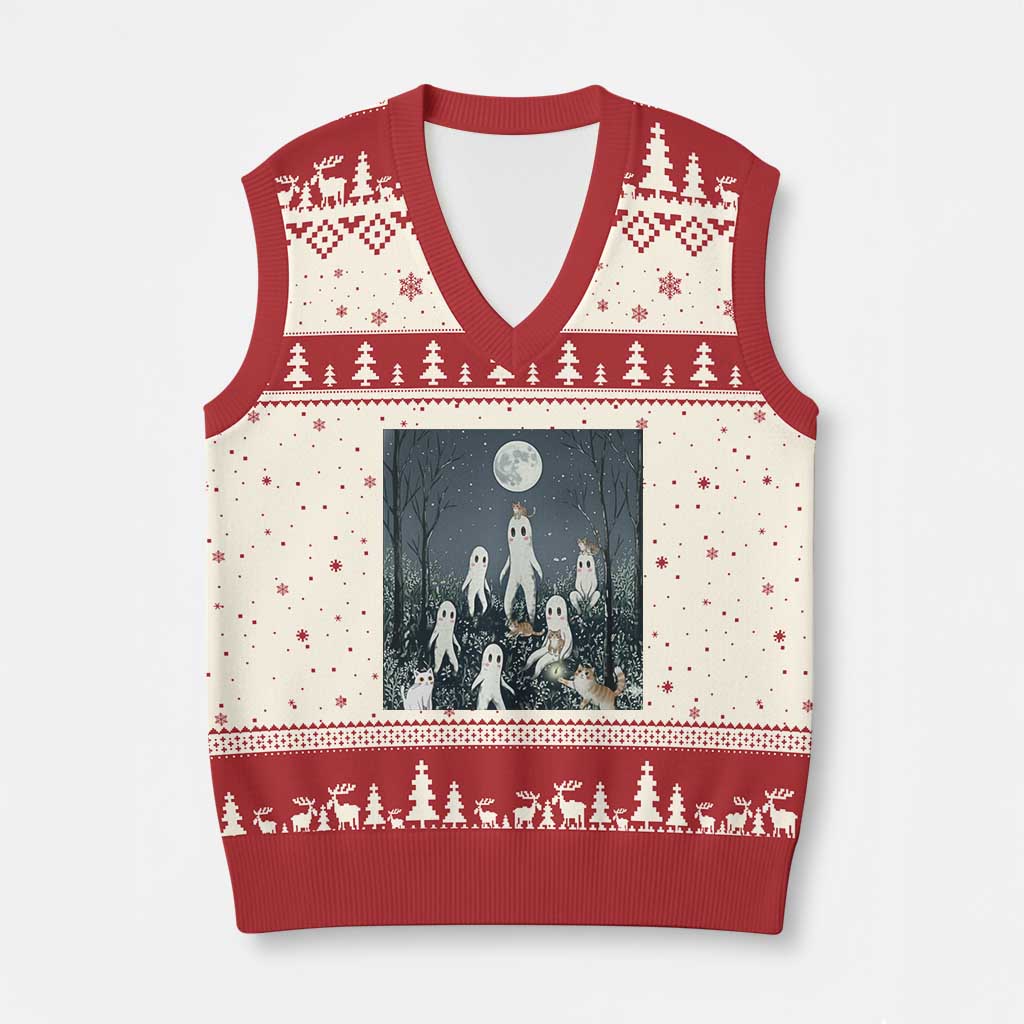 Fresno Nightkittens Nightcrawler V-Neck Knit Sweater Vest Funny Horror Cat Cryptid Lover Gift - Wonder Print Shop