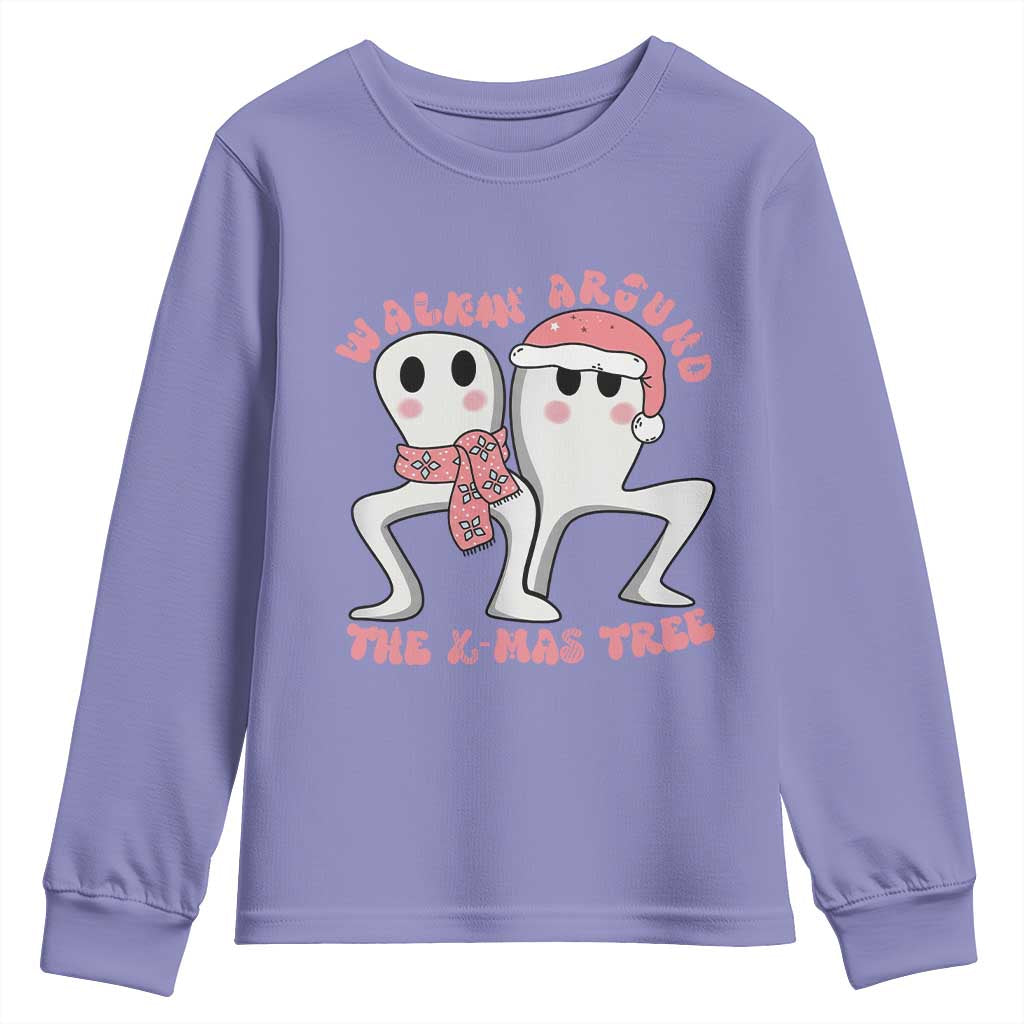 Walkin Around The Xmas Tree Youth Sweatshirt Fresno Nightcrawler Cryptid Christmas Gift - Wonder Print Shop