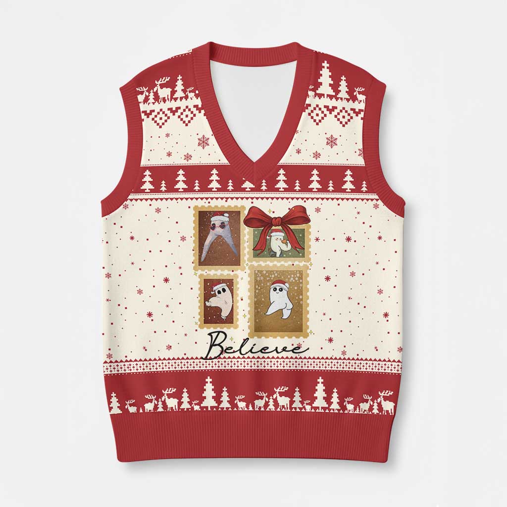Fresno Nightcrawler Cryptid Xmas Believe Gift V-Neck Knit Sweater Vest - Wonder Print Shop