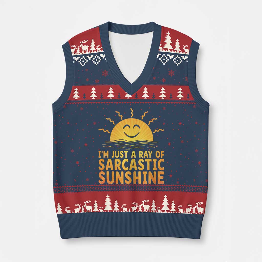 Funny Im Just A Ray Of Sarcastic Sunshine V-Neck Knit Sweater Vest No Filter Attitude Gift - Wonder Print Shop