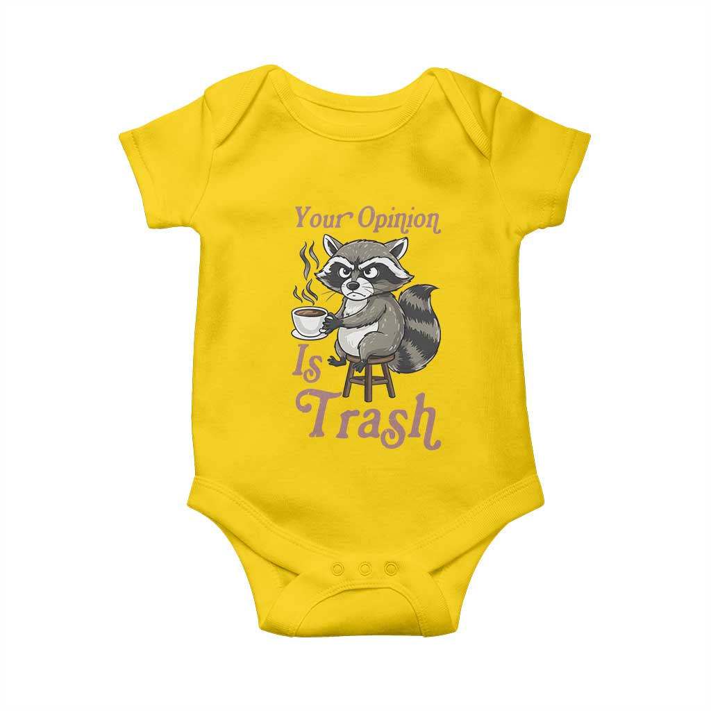 Funny Sarcastic Raccoon Coffee Lover Baby Onesie Your Opinion Is Trash Gift - Wonder Print Shop