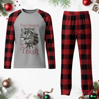 Funny Sarcastic Raccoon Coffee Lover Plaid Pajama Set Your Opinion Is Trash Gift - Wonder Print Shop