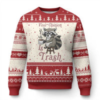Funny Sarcastic Raccoon Coffee Lover Ugly Christmas Sweater Your Opinion Is Trash Gift - Wonder Print Shop