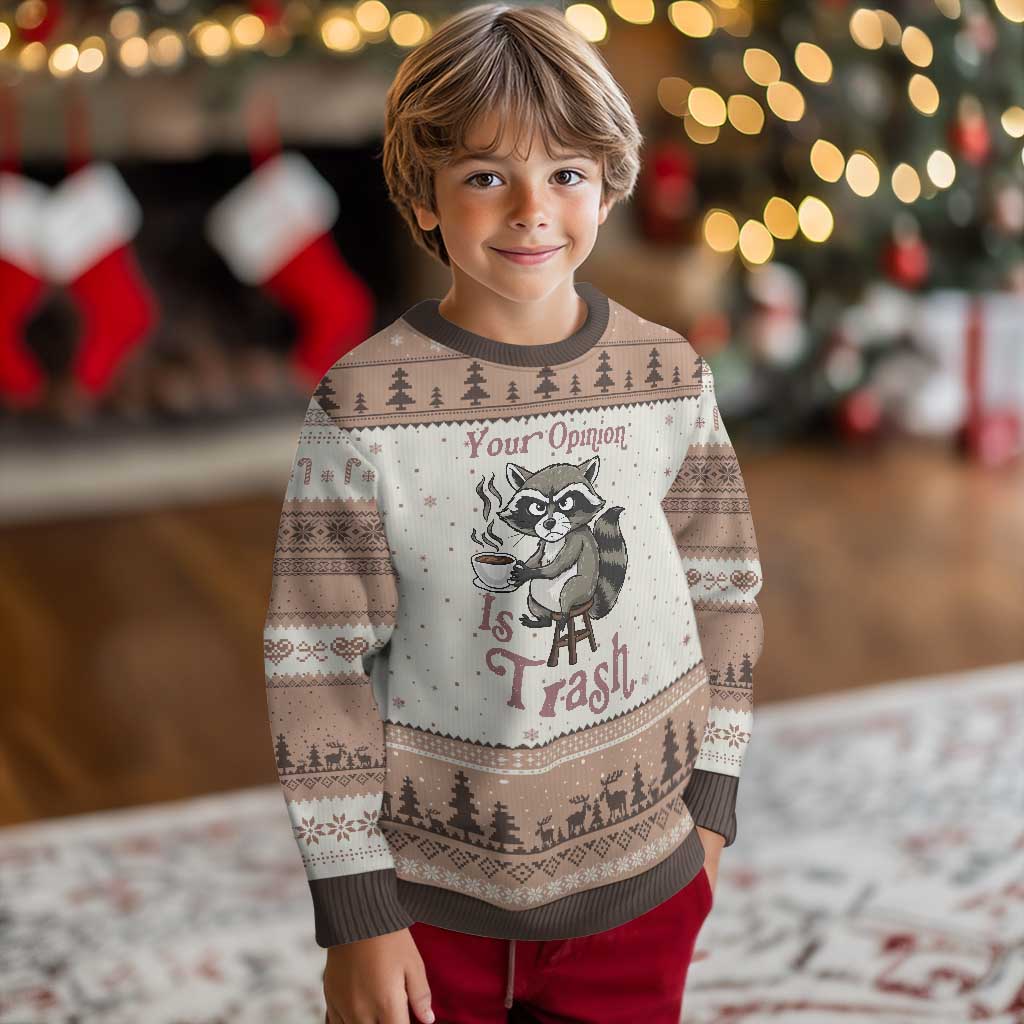 Funny Sarcastic Raccoon Coffee Lover Ugly Christmas Sweater Your Opinion Is Trash Gift - Wonder Print Shop