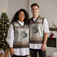 Funny Sarcastic Raccoon Coffee Lover V-Neck Knit Sweater Vest Your Opinion Is Trash Gift - Wonder Print Shop