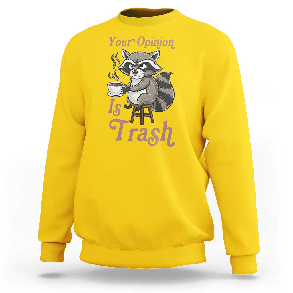 Funny Sarcastic Raccoon Coffee Lover Sweatshirt Your Opinion Is Trash Gift - Wonder Print Shop