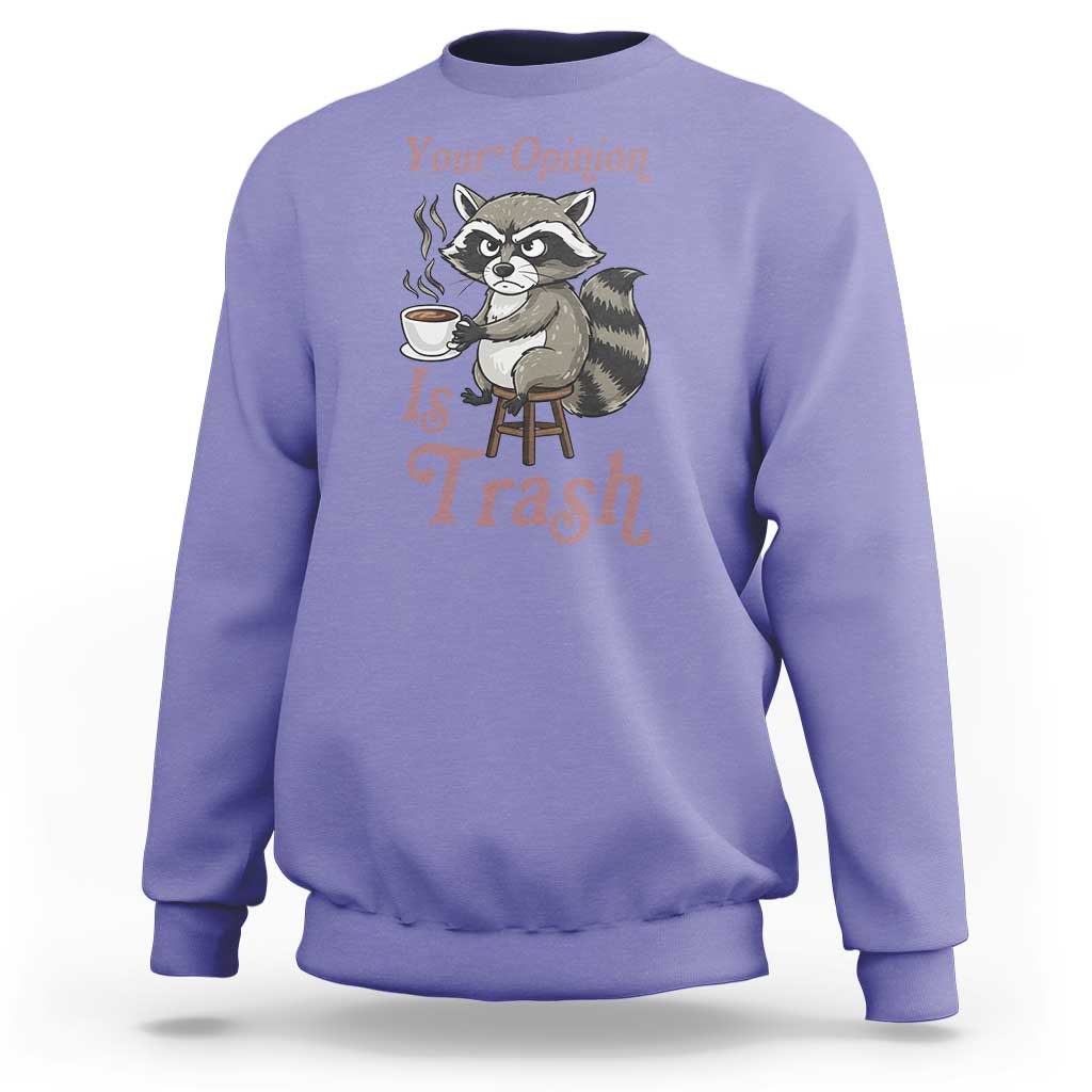 Funny Sarcastic Raccoon Coffee Lover Sweatshirt Your Opinion Is Trash Gift - Wonder Print Shop