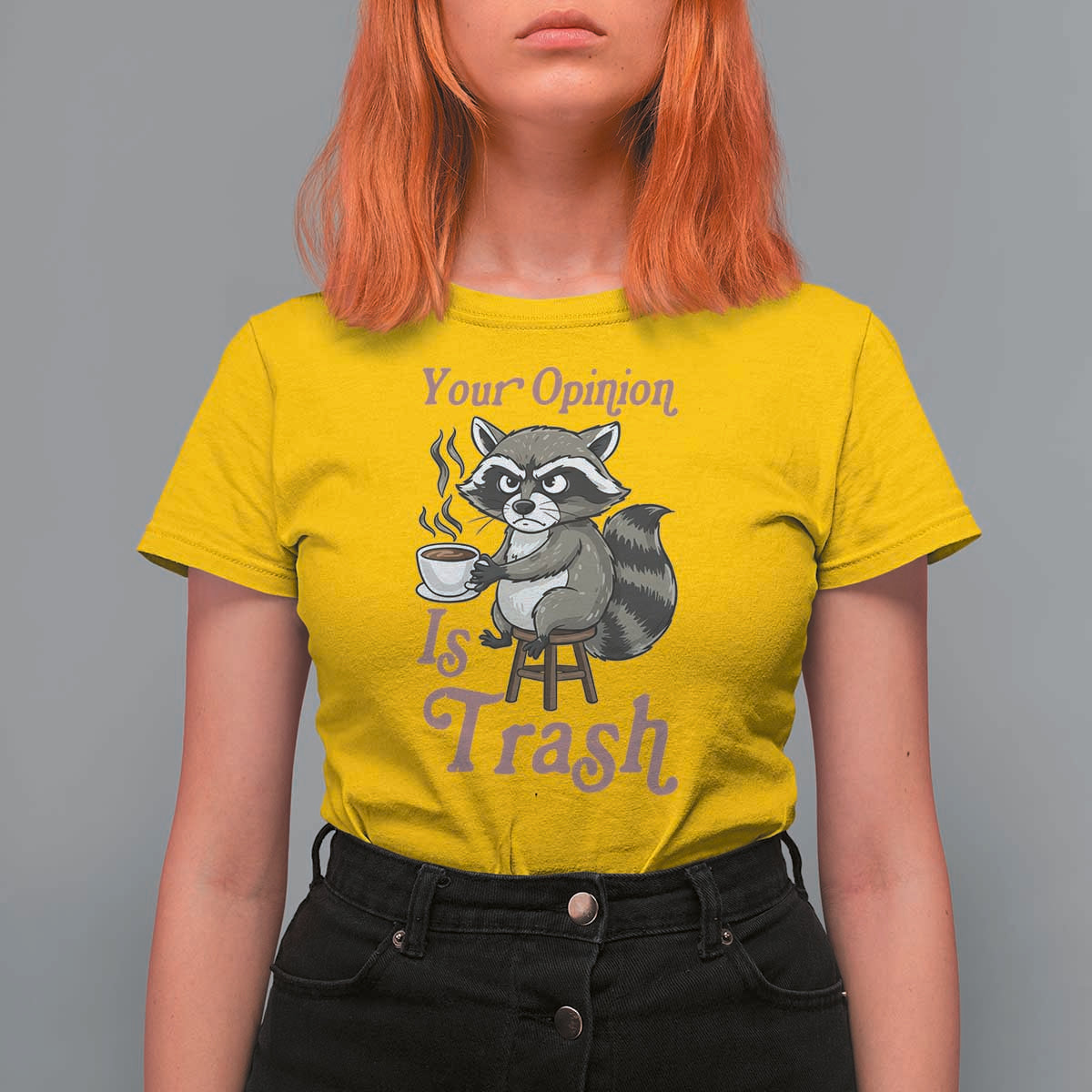 Funny Sarcastic Raccoon Coffee Lover T Shirt For Women Your Opinion Is Trash Gift - Wonder Print Shop