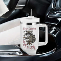Funny Sarcastic Raccoon Coffee Lover Tumbler With Handle Your Opinion Is Trash Gift - Wonder Print Shop
