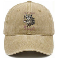Funny Sarcastic Raccoon Coffee Lover Washed Cotton Baseball Cap Your Opinion Is Trash Gift
