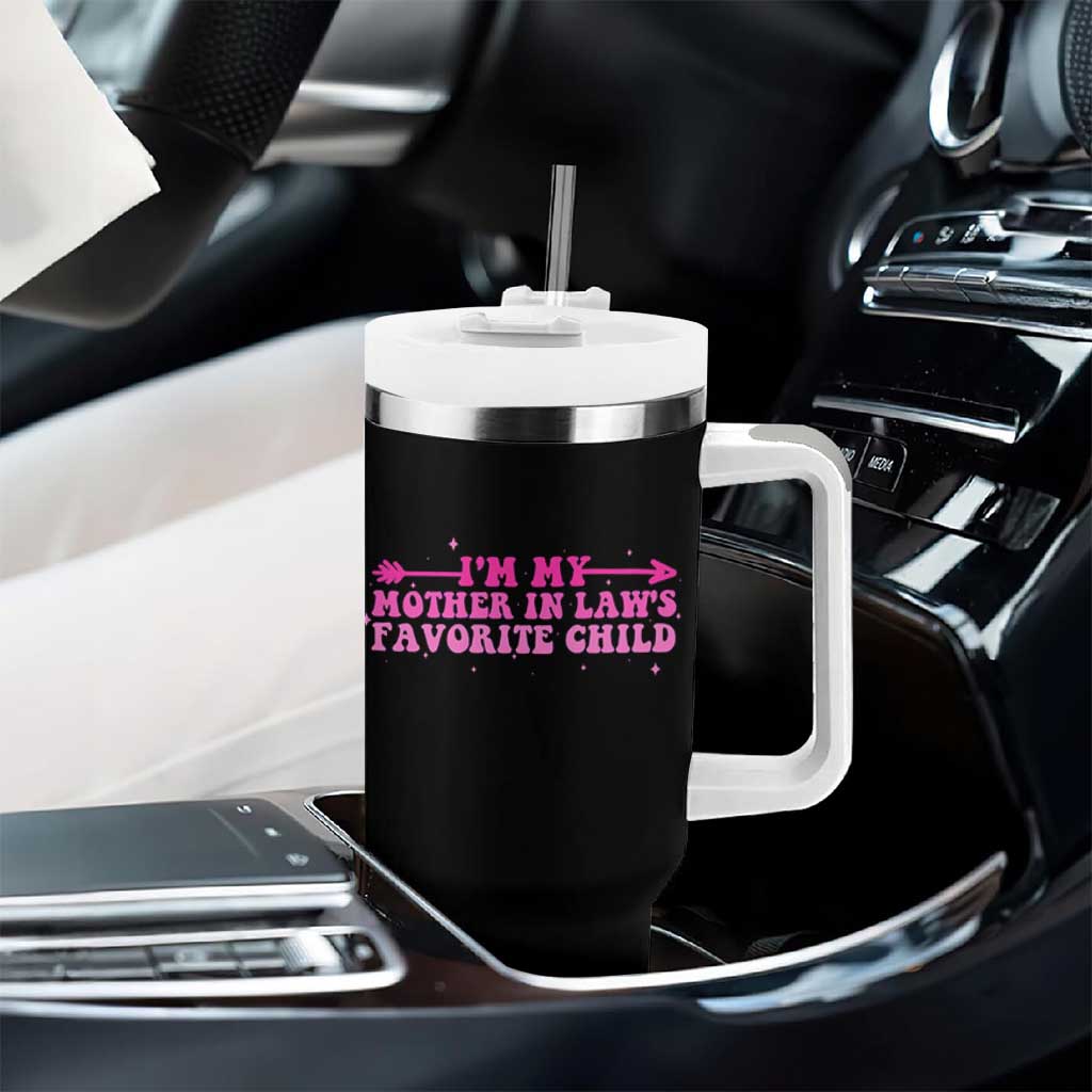 Funny In Law Gift Tumbler With Handle I Am My Mother In Laws Favorite Child - Wonder Print Shop
