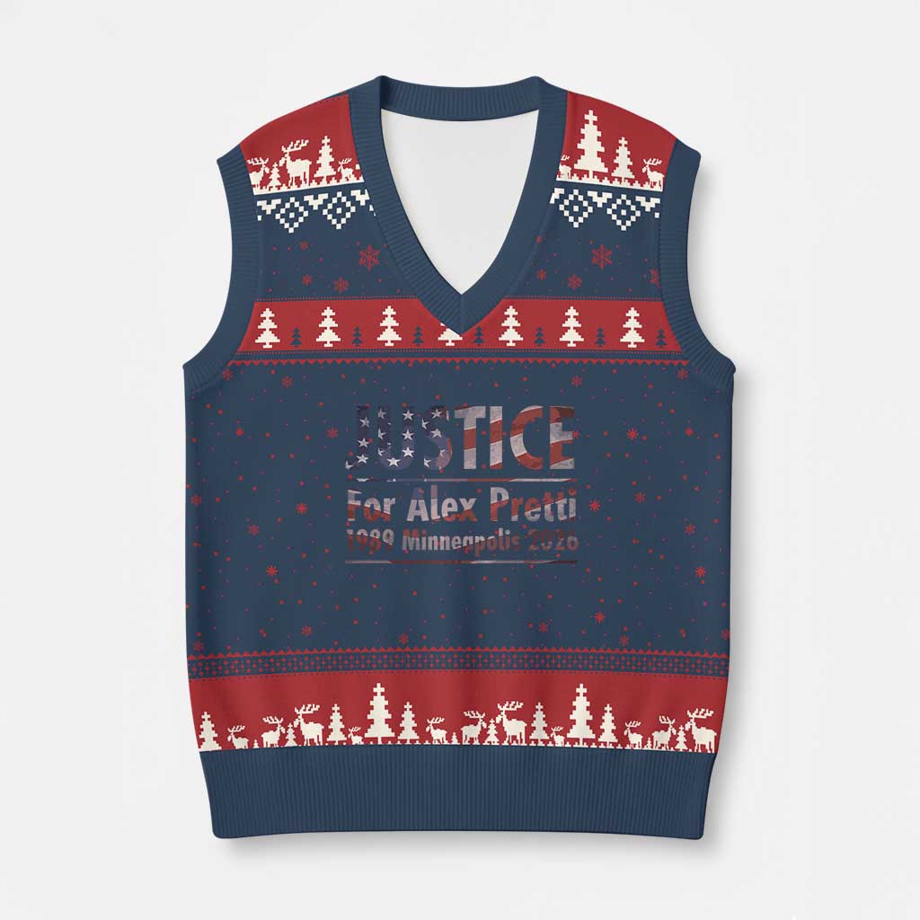 Justice For Alex Pretti V-Neck Knit Sweater Vest Minneapolis MN Tribute Gift