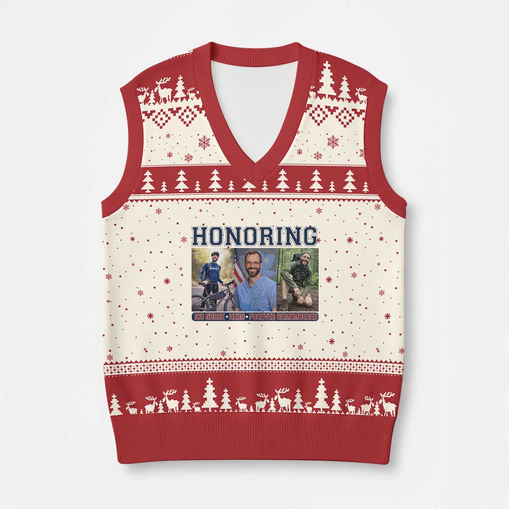 Honoring Alex Pretti Memorial V-Neck Knit Sweater Vest ICU Nurse Hero Tribute Minneapolis