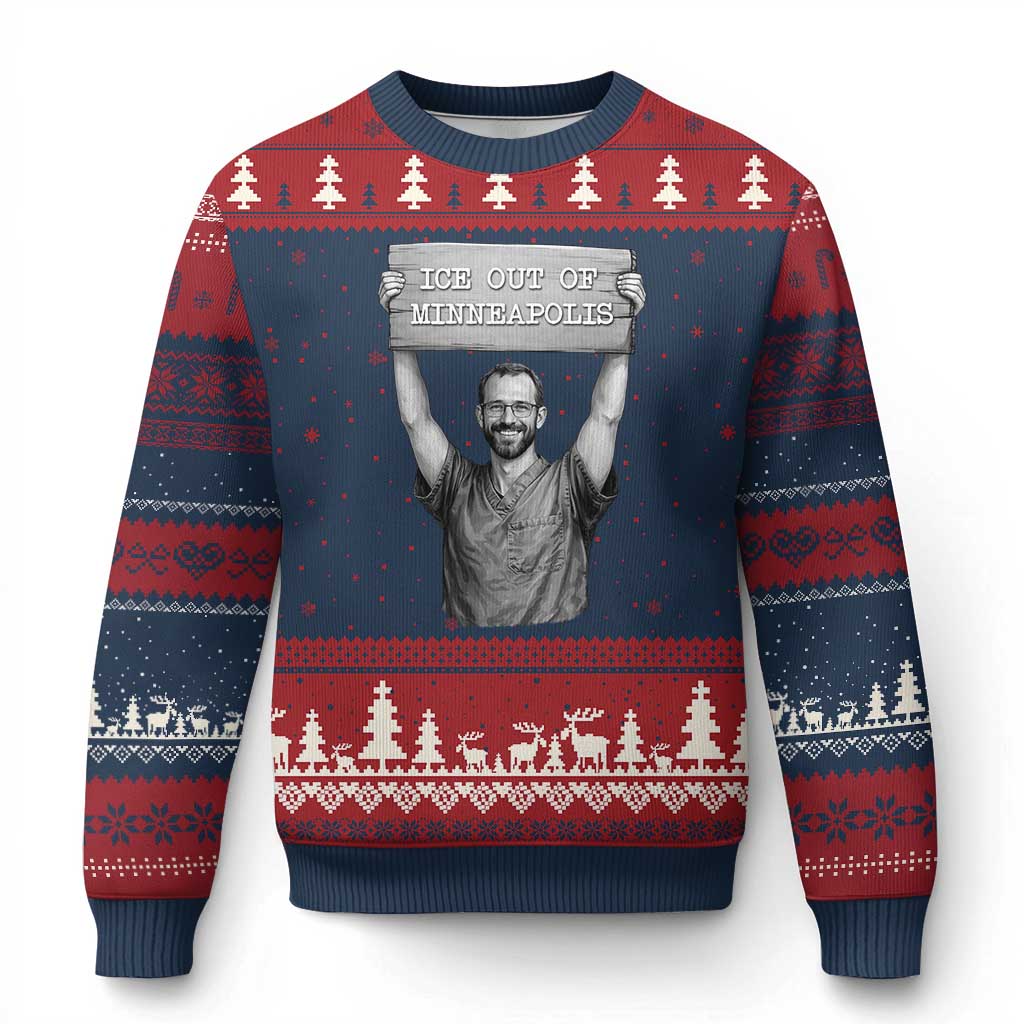 Ice Out Of Minneapolis Ugly Christmas Sweater Alex Pretti Memorial ICU Nurse Tribute Support