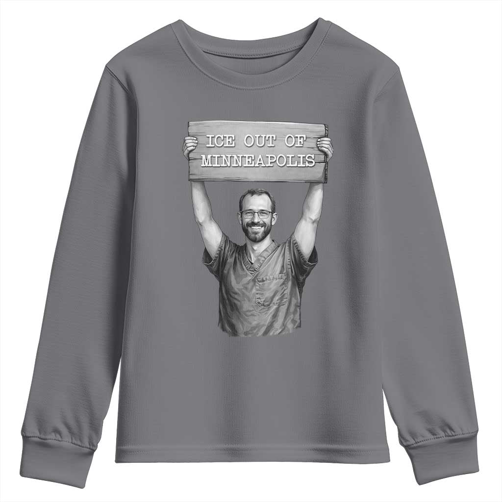 Ice Out Of Minneapolis Youth Sweatshirt Alex Pretti Memorial ICU Nurse Tribute Support