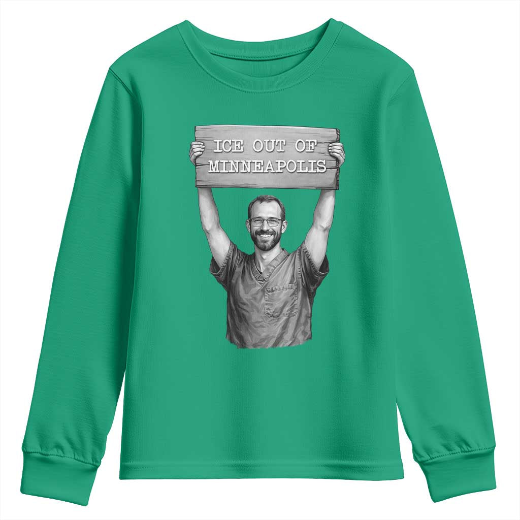 Ice Out Of Minneapolis Youth Sweatshirt Alex Pretti Memorial ICU Nurse Tribute Support