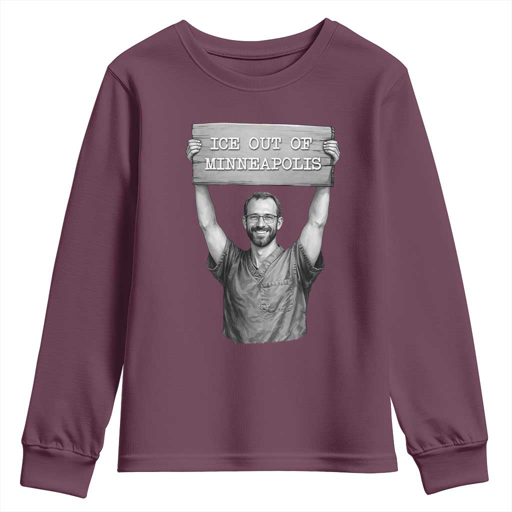 Ice Out Of Minneapolis Youth Sweatshirt Alex Pretti Memorial ICU Nurse Tribute Support