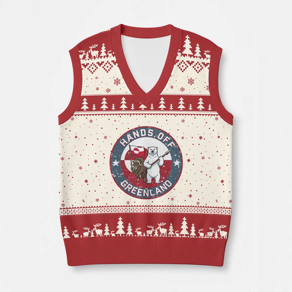 Hands Off Greenland V-Neck Knit Sweater Vest Anti Authoritarian Political Gag Gift