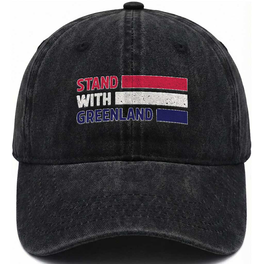 Vintage Retro Stand With Greenland Washed Cotton Baseball Cap Support Greenlander Gift