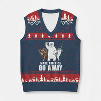 Funny Make America Go Away V-Neck Knit Sweater Vest Anti Authoritarian Political Gag Gift