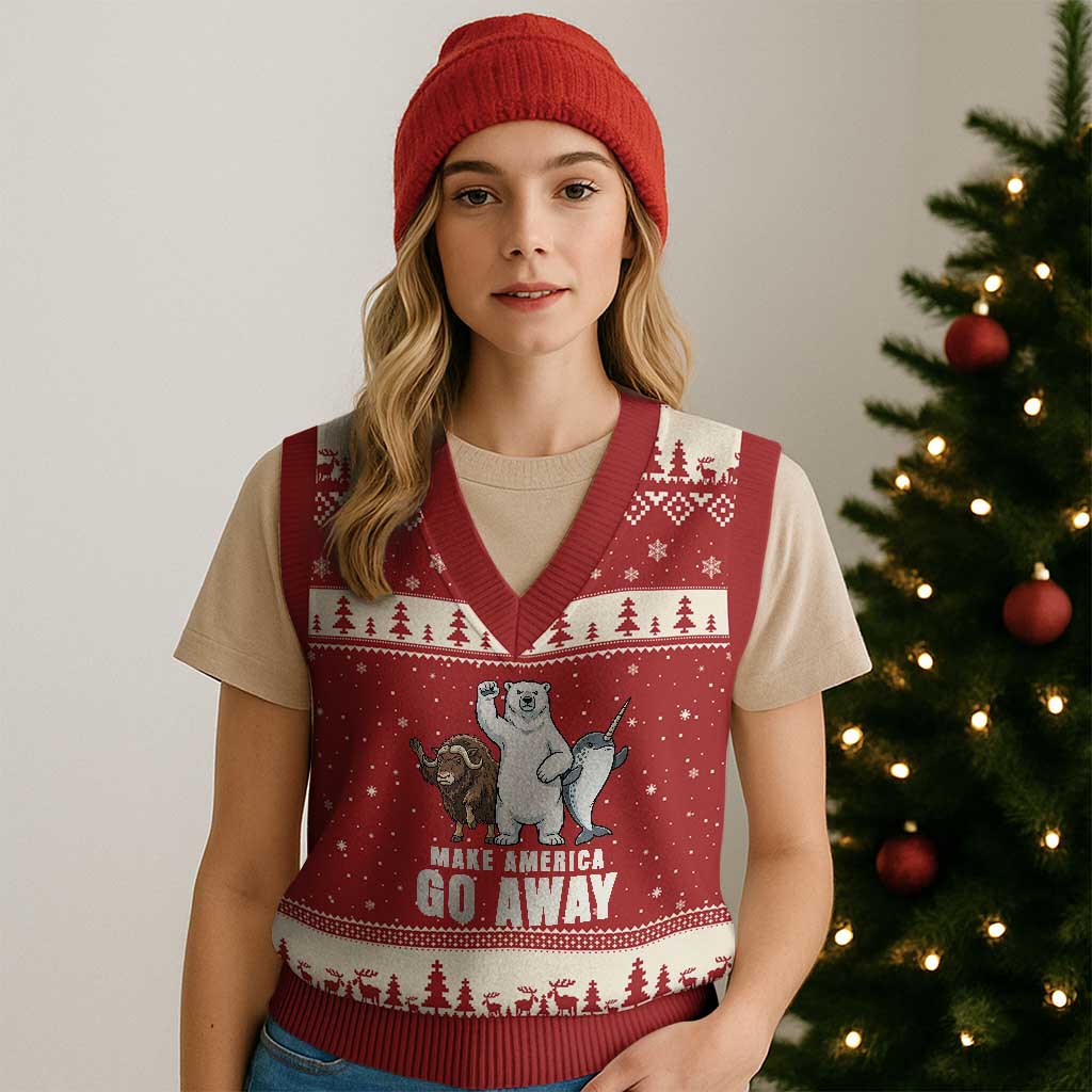 Funny Make America Go Away V-Neck Knit Sweater Vest Anti Authoritarian Political Gag Gift