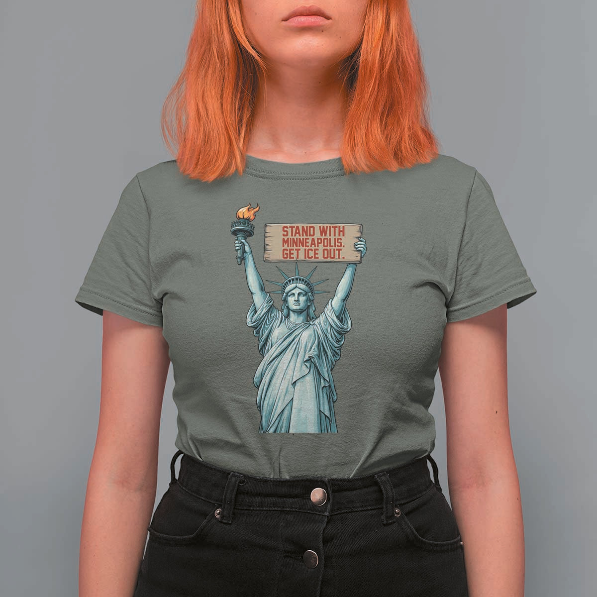 Stand With Minneapolis T Shirt For Women Statue Of Liberty Torch Justice Support