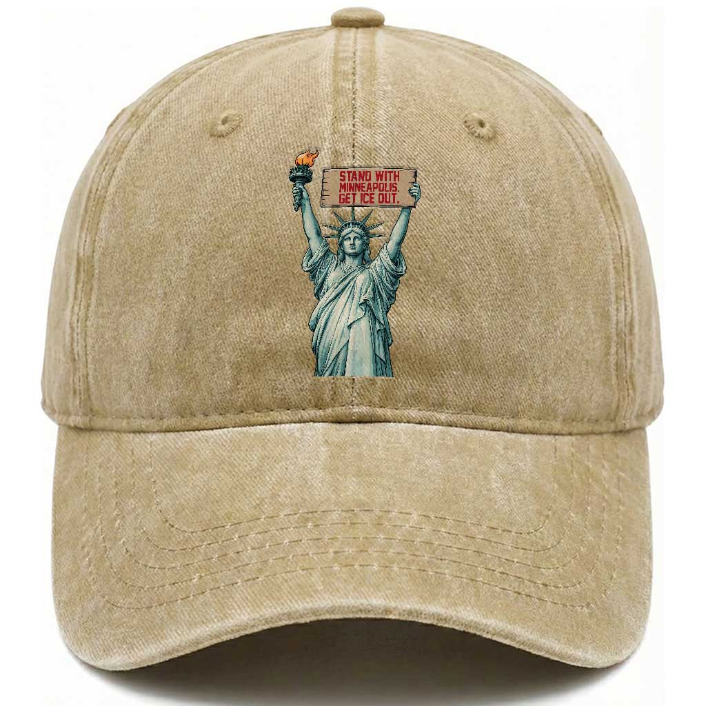 Stand With Minneapolis Washed Cotton Baseball Cap Statue Of Liberty Torch Justice Support