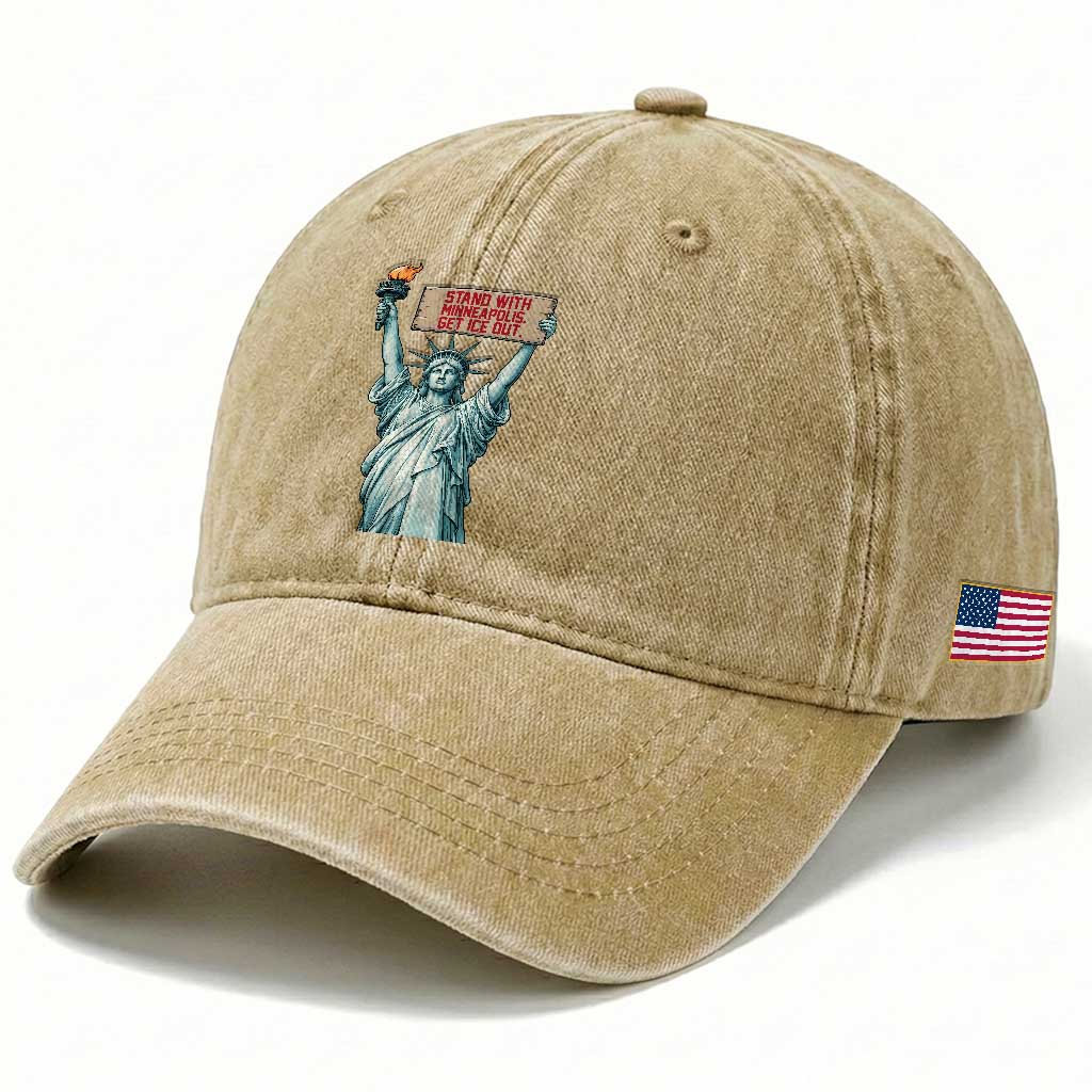 Stand With Minneapolis Washed Cotton Baseball Cap Statue Of Liberty Torch Justice Support