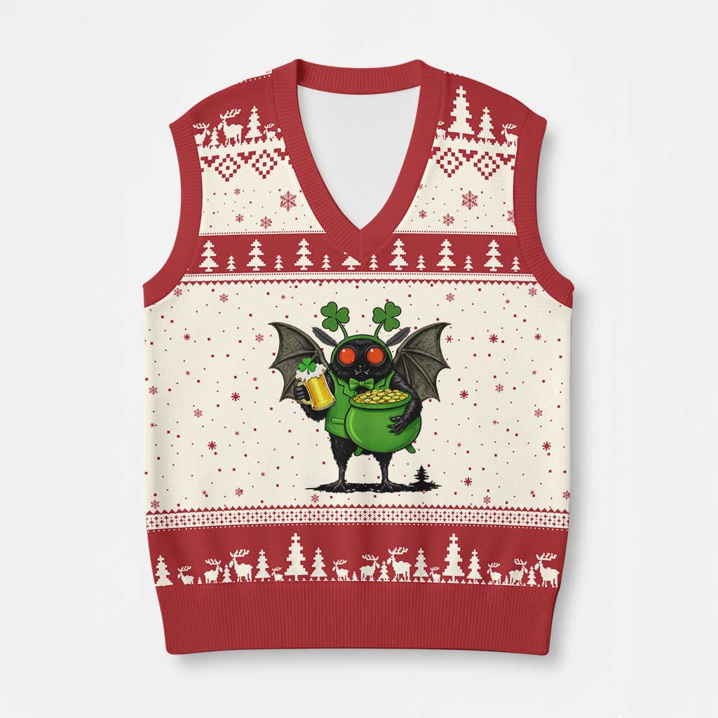 Funny Mothman V-Neck Knit Sweater Vest St Patricks Day Cryptid Gift