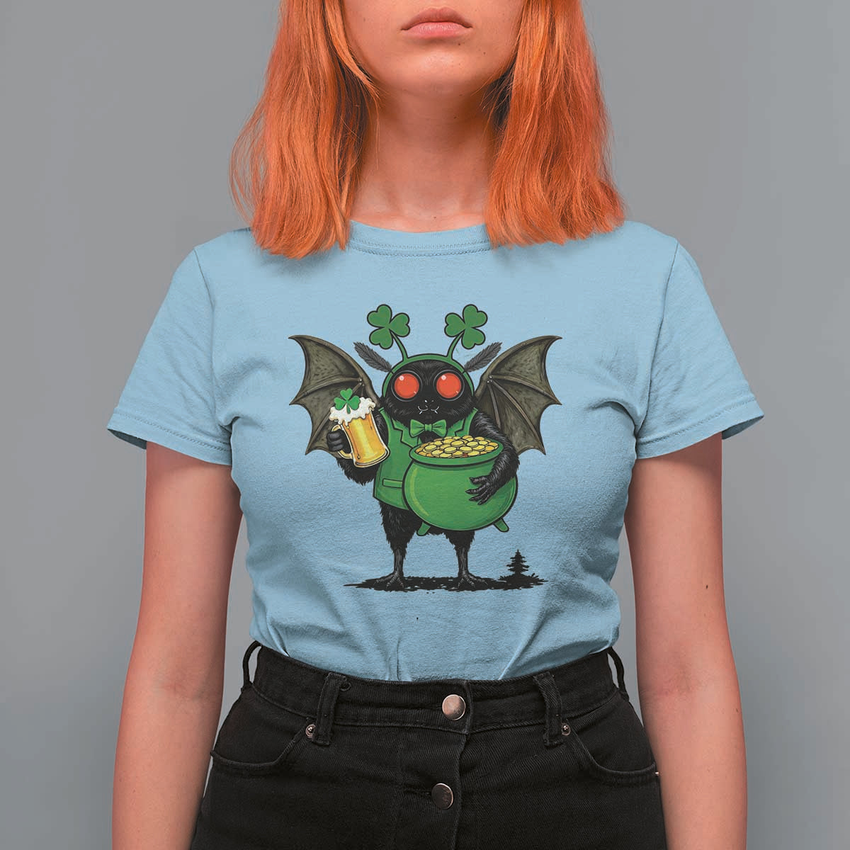 Funny Mothman T Shirt For Women St Patricks Day Cryptid Gift