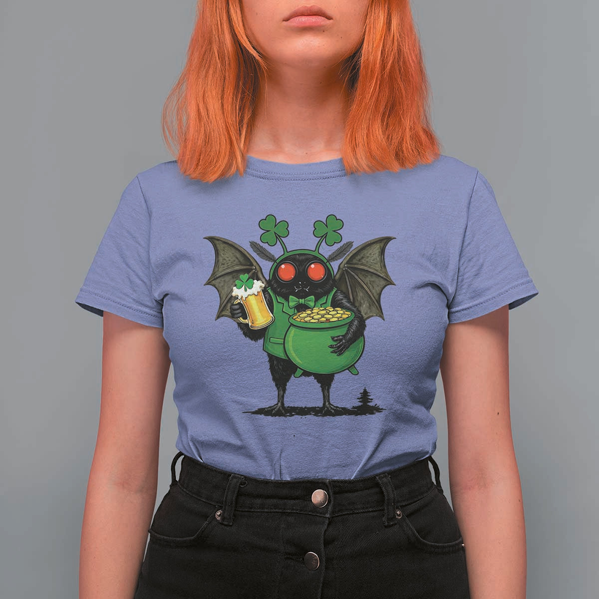 Funny Mothman T Shirt For Women St Patricks Day Cryptid Gift