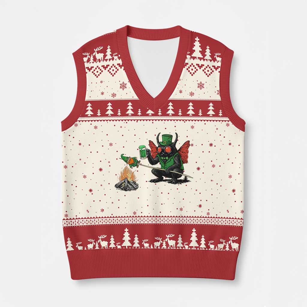 Funny Cryptid Mothman V-Neck Knit Sweater Vest St Patricks Day Gift
