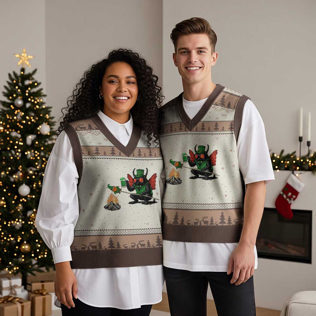Funny Cryptid Mothman V-Neck Knit Sweater Vest St Patricks Day Gift