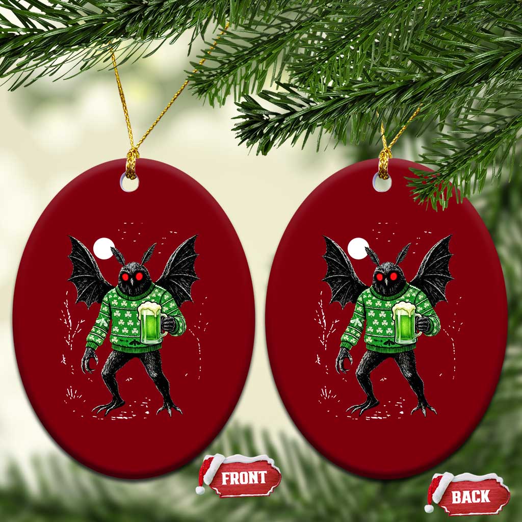 Funny Mothman St Patricks Day Ceramic Ornament Gift For Cryptid Lovers
