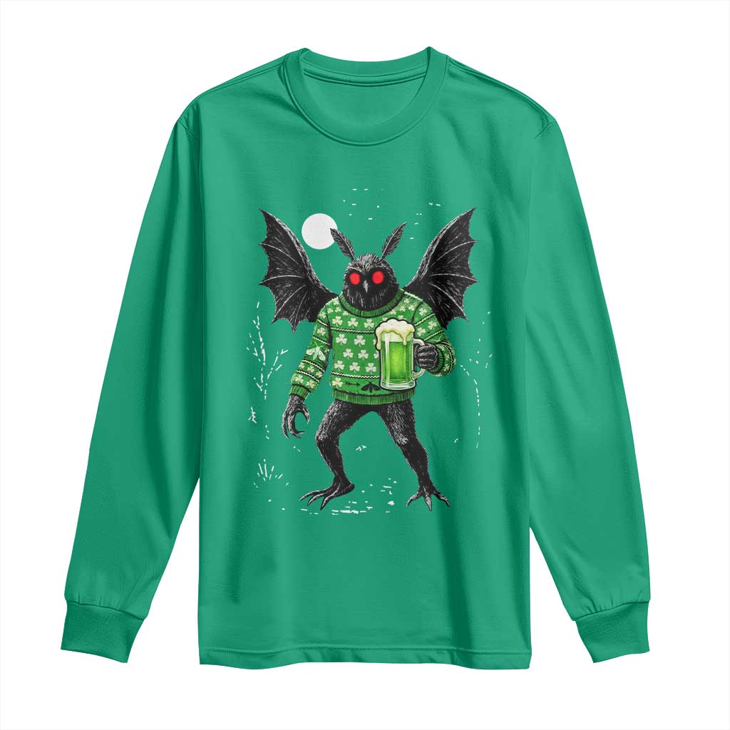 Funny Mothman St Patricks Day Long Sleeve Shirt Gift For Cryptid Lovers