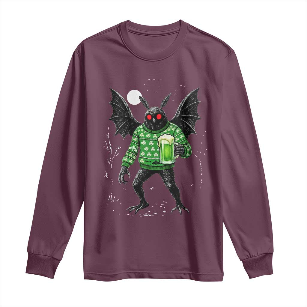 Funny Mothman St Patricks Day Long Sleeve Shirt Gift For Cryptid Lovers