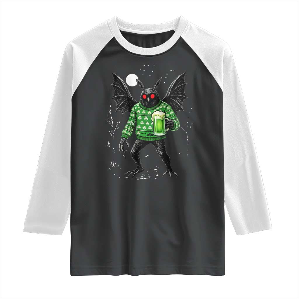 Funny Mothman St Patricks Day Raglan Shirt Gift For Cryptid Lovers