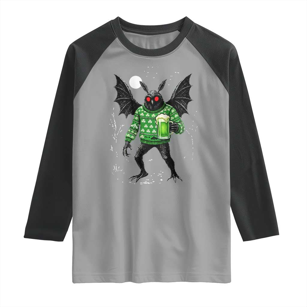 Funny Mothman St Patricks Day Raglan Shirt Gift For Cryptid Lovers