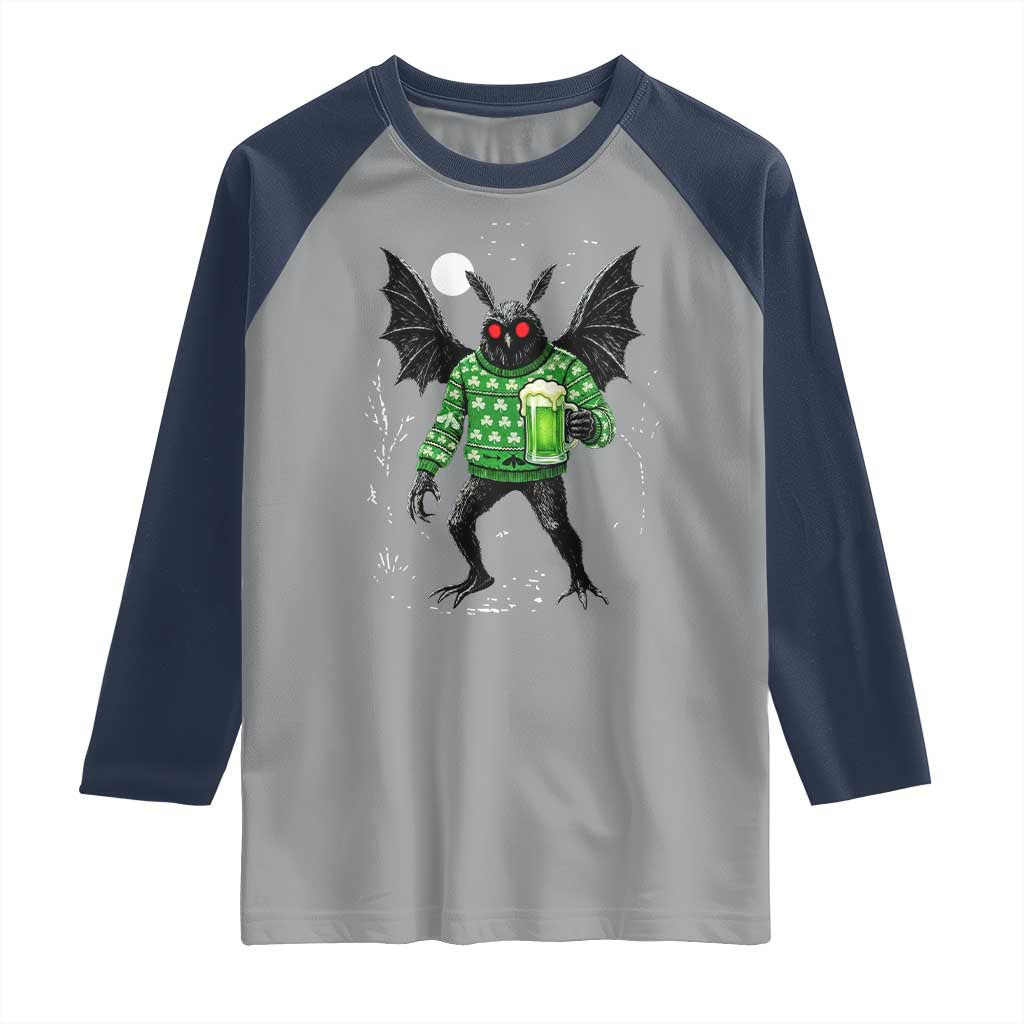 Funny Mothman St Patricks Day Raglan Shirt Gift For Cryptid Lovers