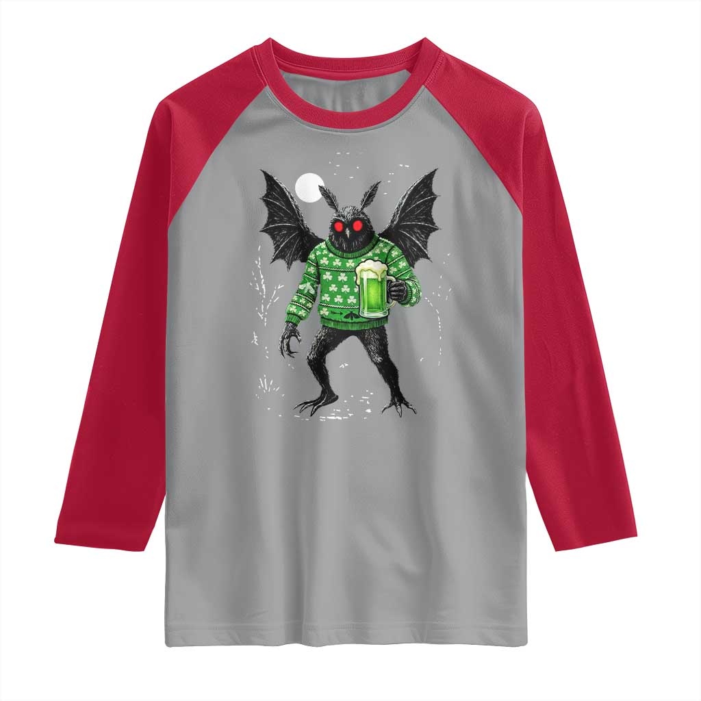 Funny Mothman St Patricks Day Raglan Shirt Gift For Cryptid Lovers