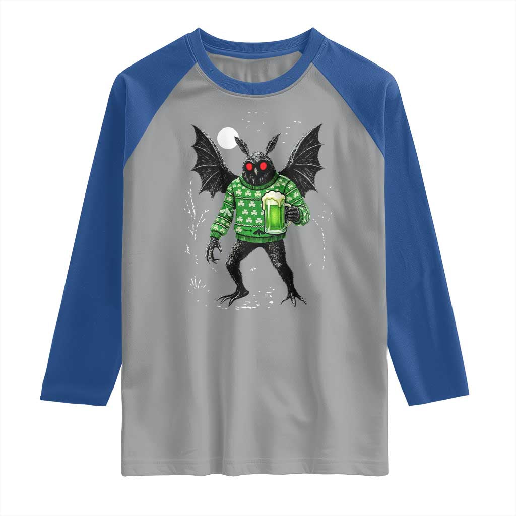 Funny Mothman St Patricks Day Raglan Shirt Gift For Cryptid Lovers