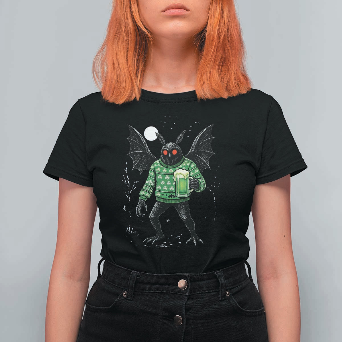 Funny Mothman St Patricks Day T Shirt For Women Gift For Cryptid Lovers