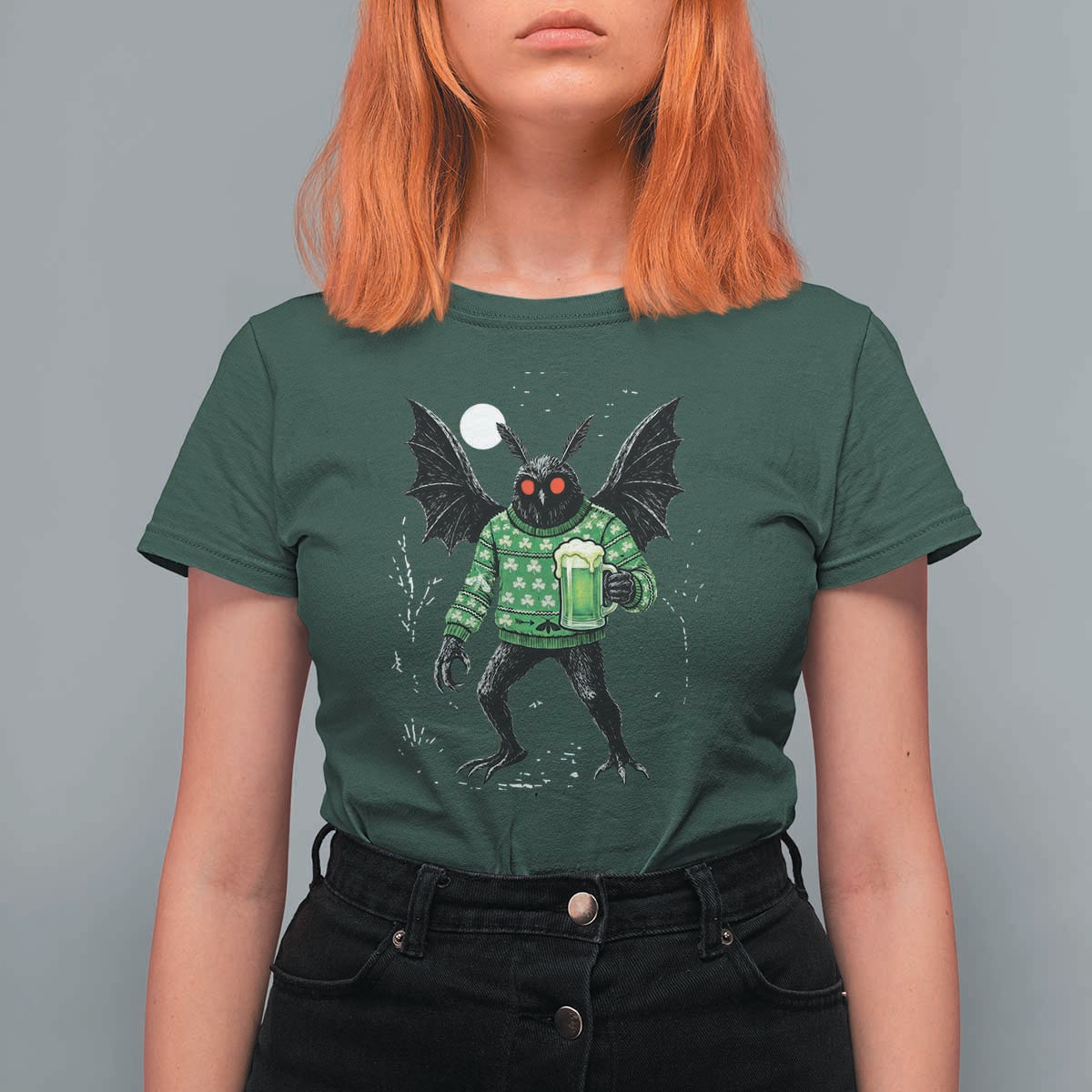 Funny Mothman St Patricks Day T Shirt For Women Gift For Cryptid Lovers