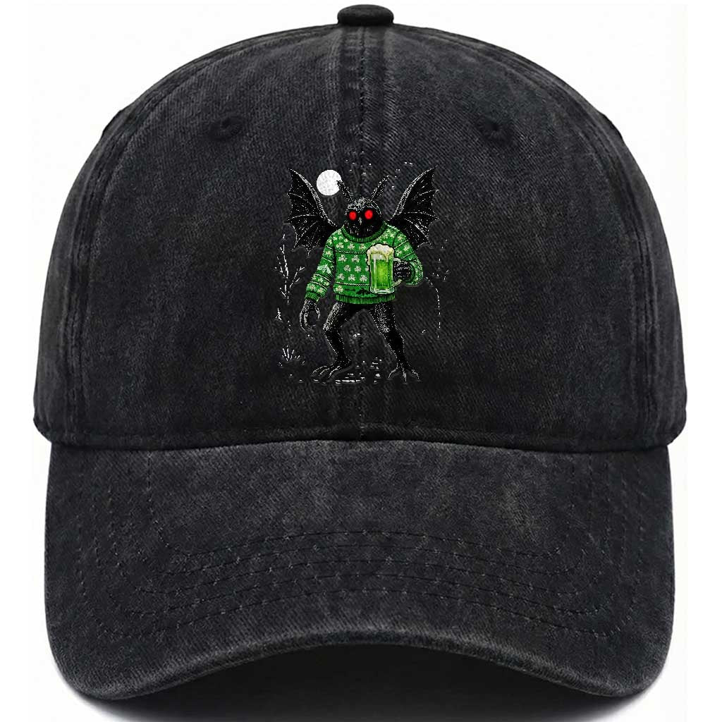 Funny Mothman St Patricks Day Washed Cotton Baseball Cap Gift For Cryptid Lovers