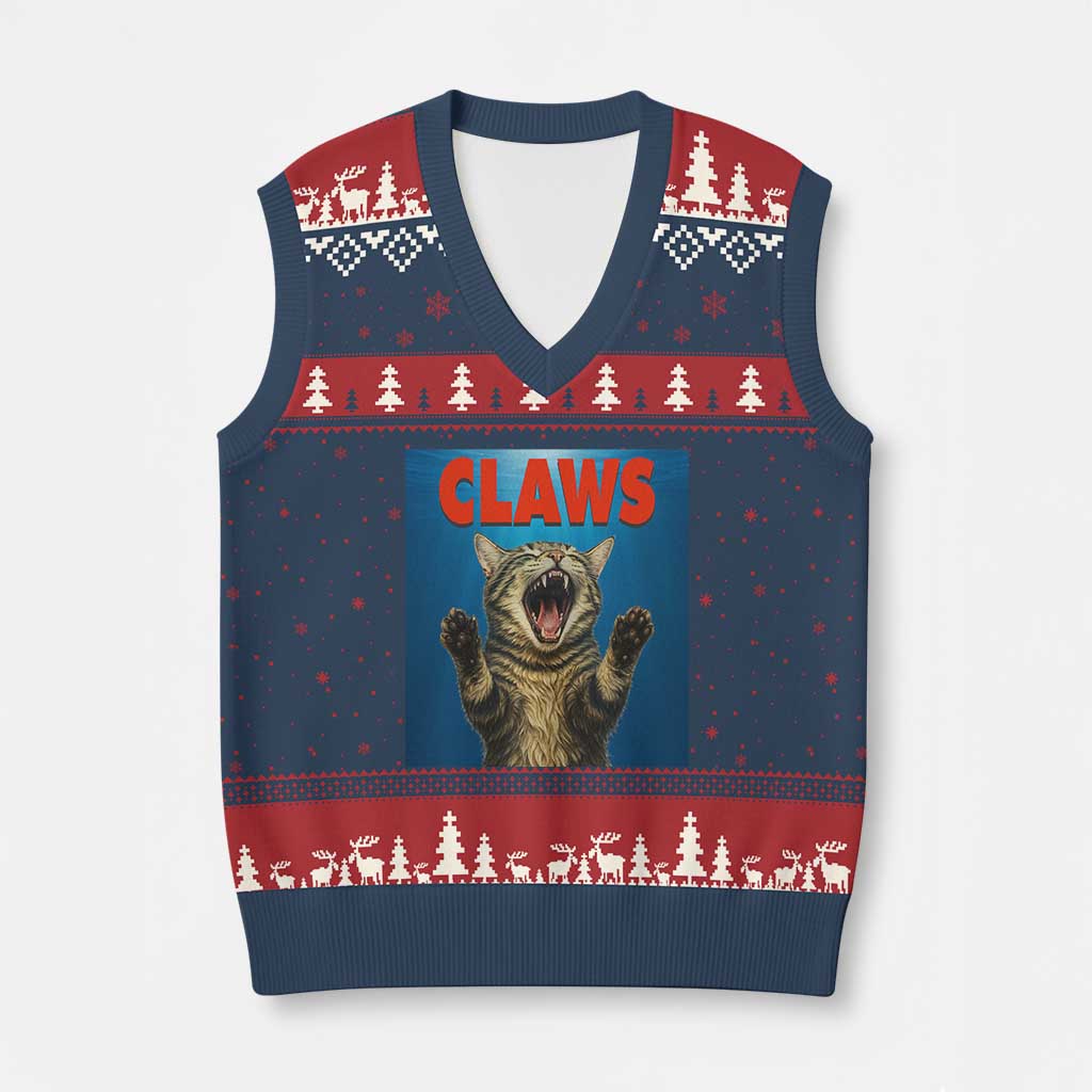 Funny Claws Cat V-Neck Knit Sweater Vest Horror Movie Parody - Wonder Print Shop