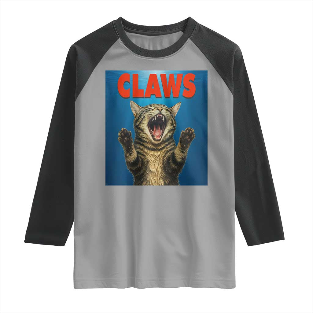 Funny Claws Cat Raglan Shirt Horror Movie Parody - Wonder Print Shop