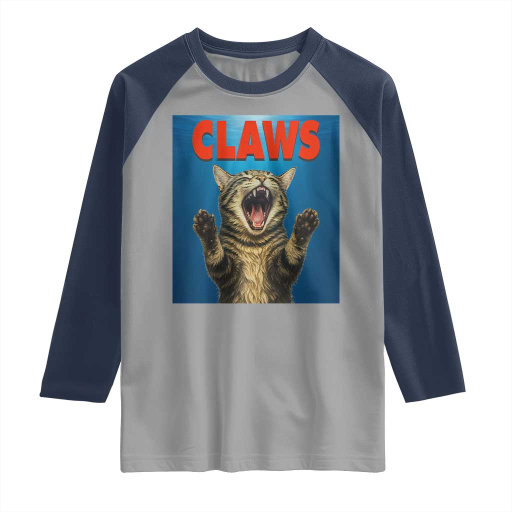 Funny Claws Cat Raglan Shirt Horror Movie Parody - Wonder Print Shop